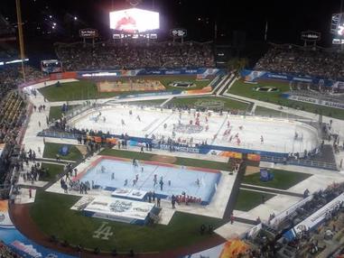Even with the heat, it's game on for hockey at Dodger Stadium