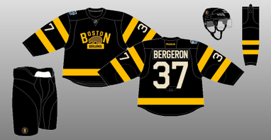 Duotone jersey concept for the Boston Bruins of the NHL. I used the teams  original 1924 logo as well as the early brown and gold color scheme to give  these duotone jerseys