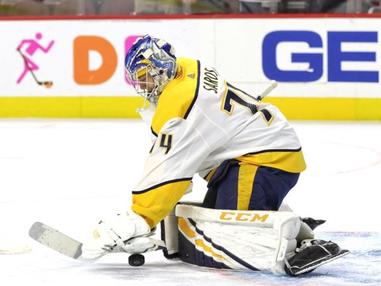 Predators' goalie Juuse Saros and his pads have been gold lately